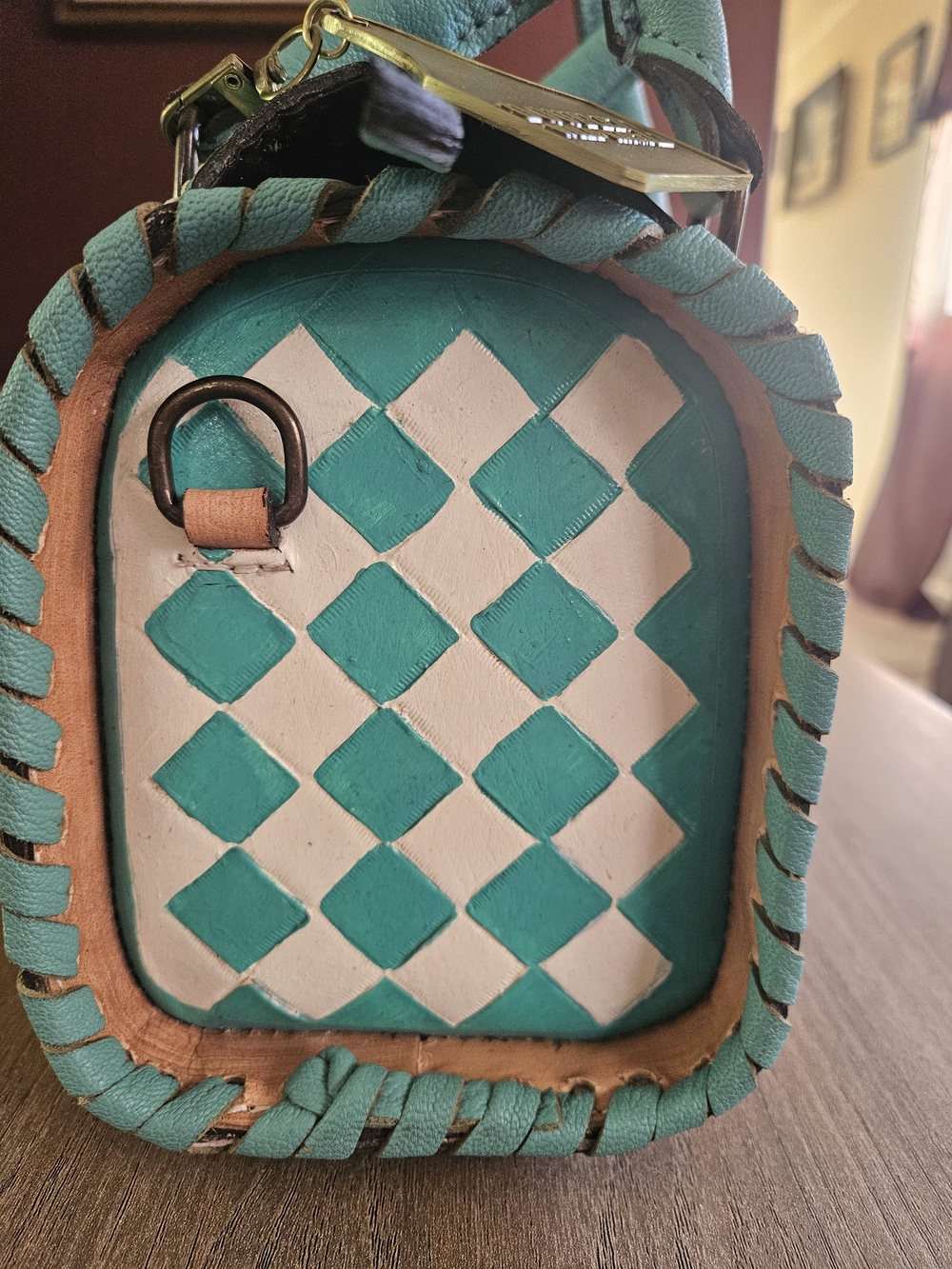 Double B Wild Bags Turquoise and Tan Tooled Leather And Hand Painted Speedy - Picture 4 of 8